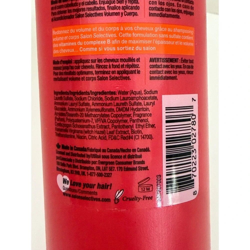 Salon Selectives Volume Body Shampoo Lemongrass Low Sulfate Paraben Free 16.1oz